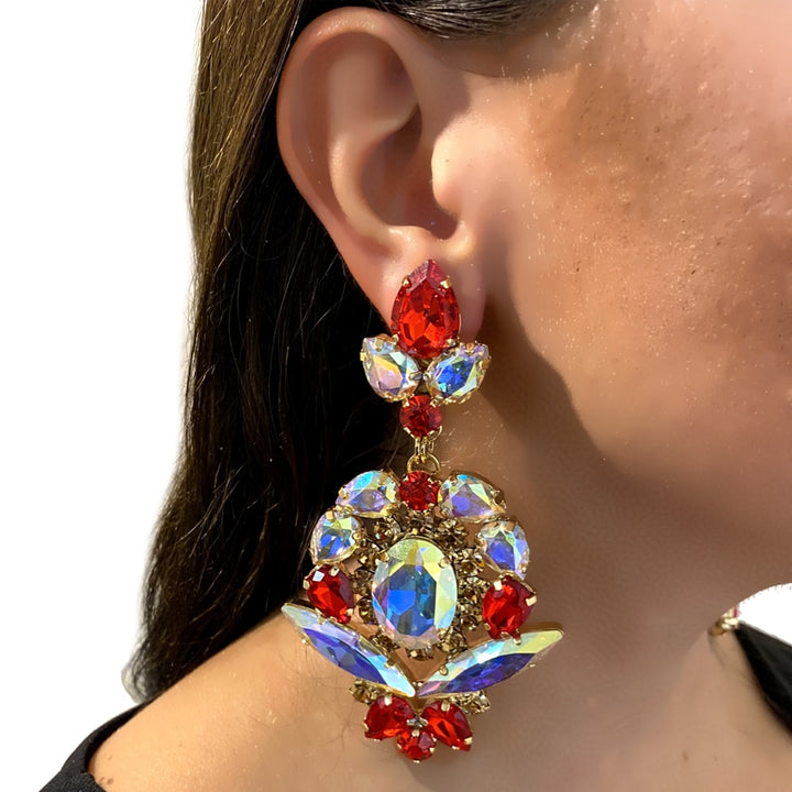 Shiny Colorful Rhinestone Statement Earrings Women Luxury Hanging Earrings Ear Jewelry