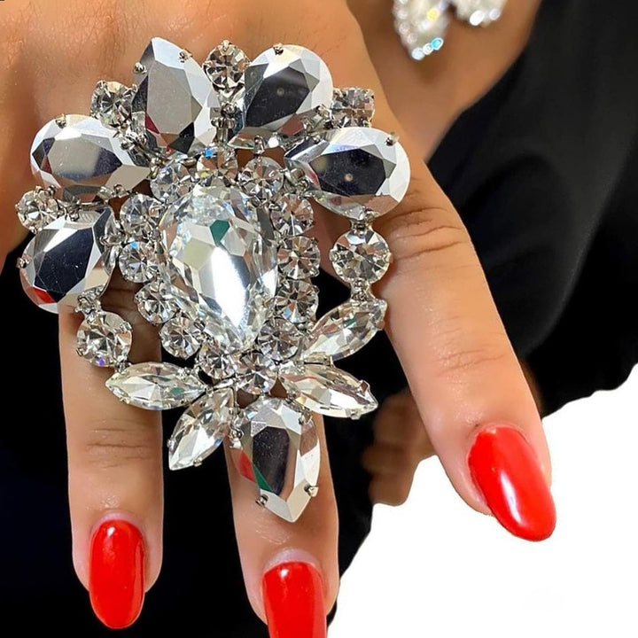 Crystal Open Rings Adjustable Jewelry Women Wedding Rhinestone Big Gemstone Finger Ring Accessories