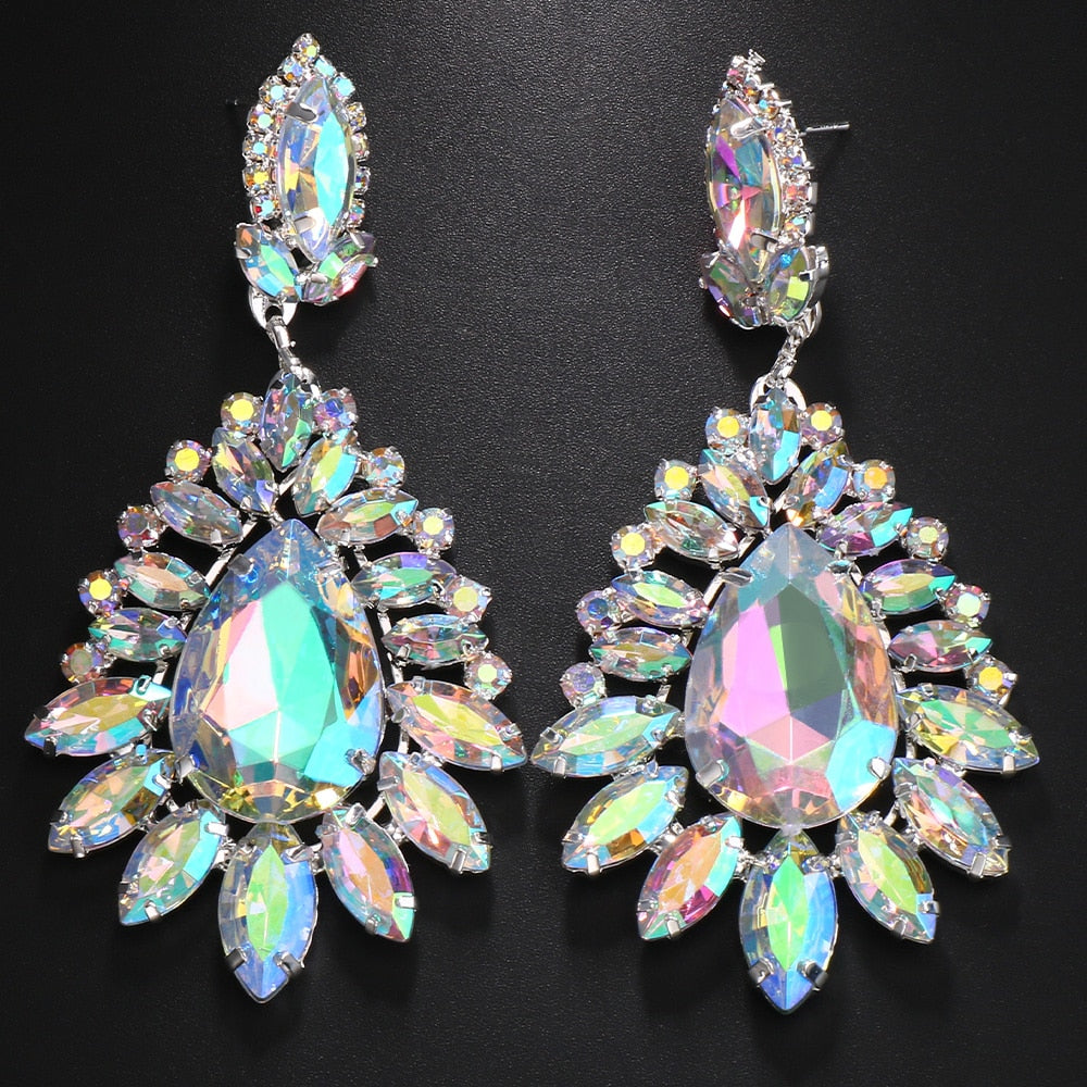 Shiny Water Drop Rhinestone Earrings Accessories Trendy Women Colorful Crystal Stud Earrings Piercing Jewelry