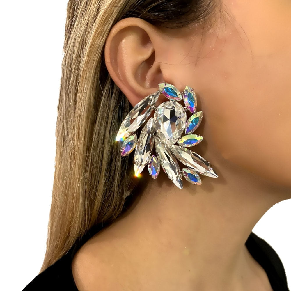Geometric Color Crystal Earrings for Women Trendy Rhinestone Stud Earrings Shiny Jewelry Accessories for Party
