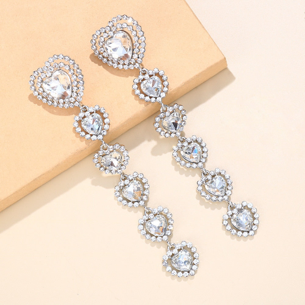 Pair Multi Layer Dangle Heart Earrings for Women Crystal Drop Earrings Jewelry