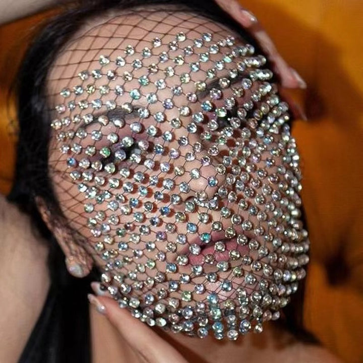 Mesh Rhinestone Face Jewelry Mask Bling Wedding Party Veil Women Full Crystal Face Shield Face Mask