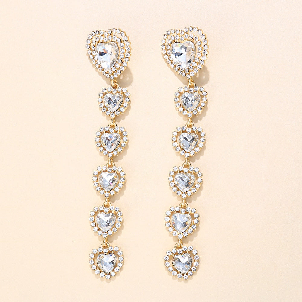 Pair Multi Layer Dangle Heart Earrings for Women Crystal Drop Earrings Jewelry