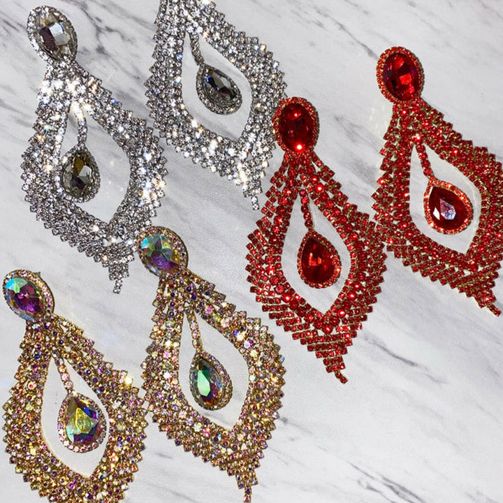 Pair Exaggerated Geometric Rhinestone Earring Shiny Big Dangle Earrings for Women Piercing Jewelry