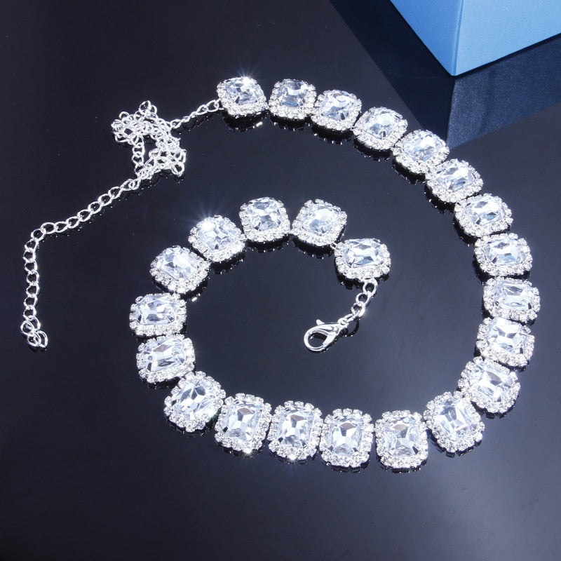 Crystal Rhinestone Choker Necklace Men Women Bling Big Necklaces Unisex Jewelry