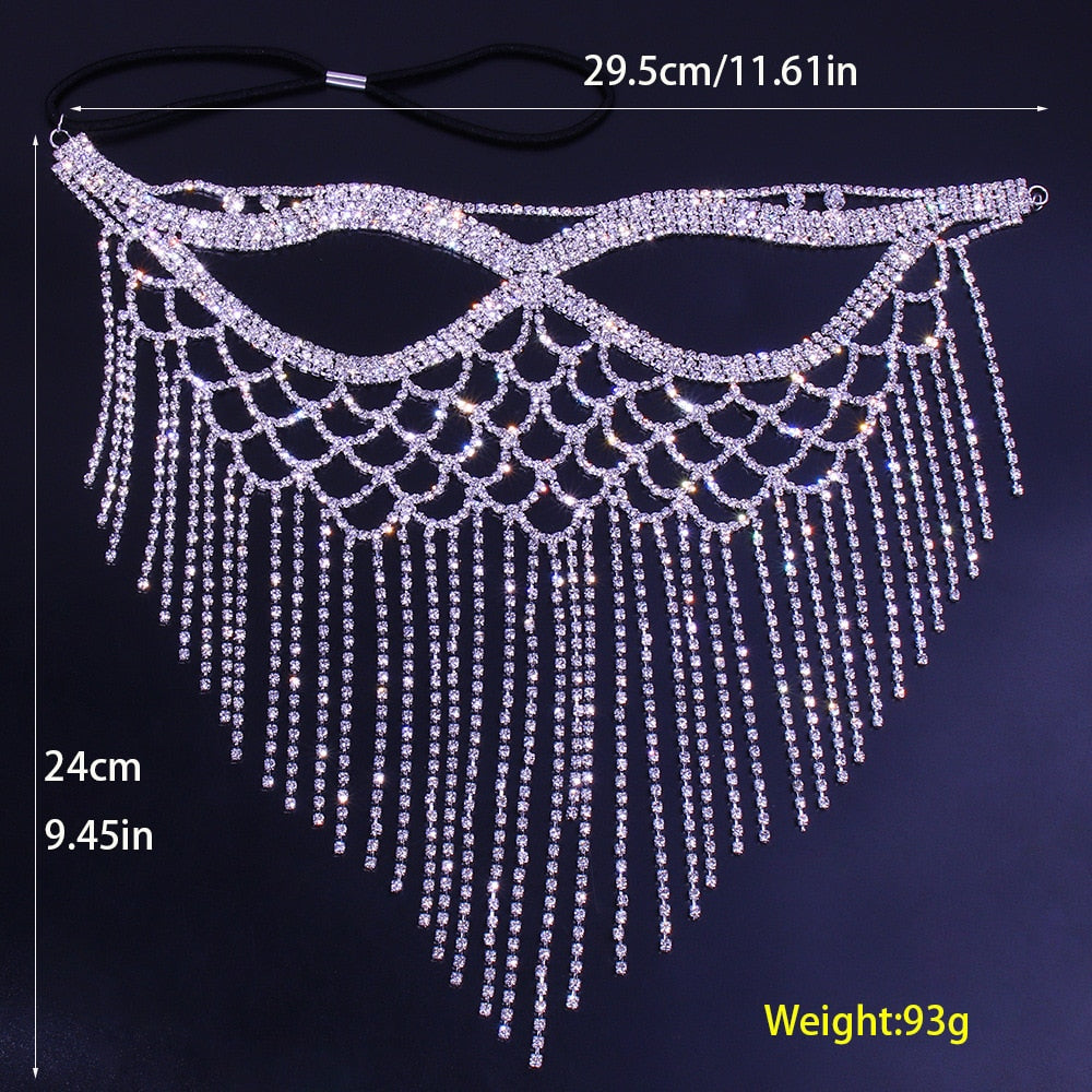 Crystal Tassel Face Mask Halloween Mask for Women Masquerade Mask Jewelry Rhinestone