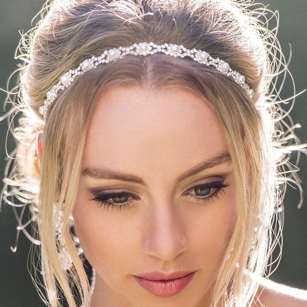 Elastic Rhinestone Headband Wedding Bridal Hair Chain Pearl Crystal Hair Band Head Chain Accessories