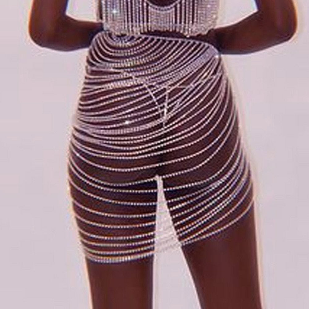 Rhinestone Waist Chain Hip Jewelry Shining Short Skirt Crystal Belly Chain Bikini Thong Body Chain Body Jewelry
