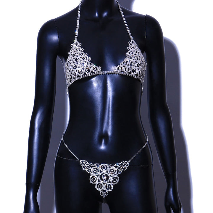 Evil Eye Underwear Set Women Crystal Panties Waist Body Chains Bra Chest Thong Exotic Accessories Body Jewelry