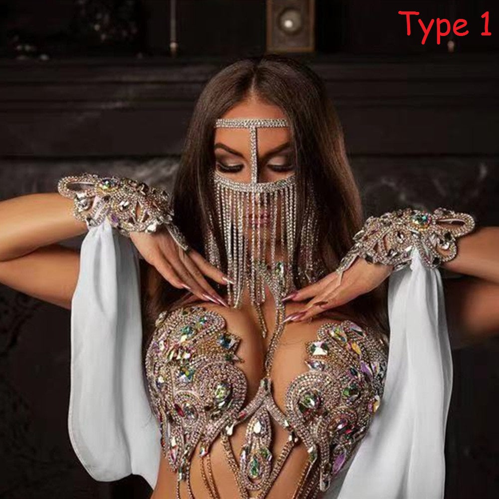Rhinestone Crystal Tussle Mask Women Face Jewelry Halloween Accessories