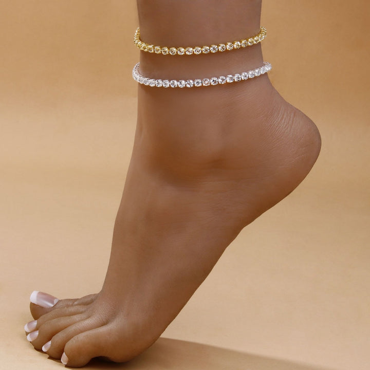 Rhinestone Tennis Chain Anklet Foot for Women Leg Chain Ankle Bracelet Jewelry