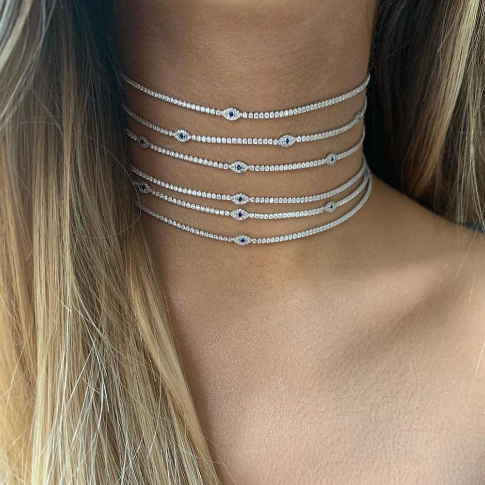 Evil Eye Tennis Choker Rhinestone Necklace for Women Collar Chain Crystal Jewelry
