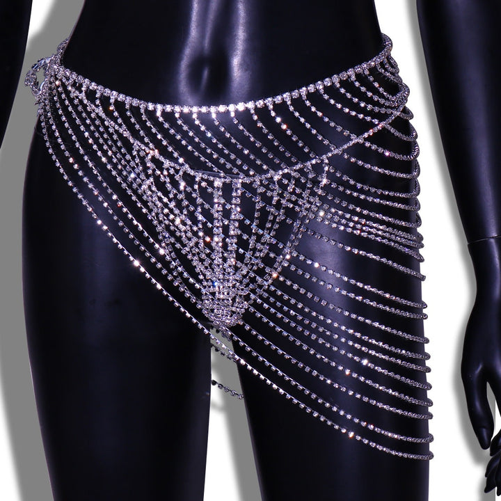 Rhinestone Waist Chain Hip Jewelry Shining Short Skirt Crystal Belly Chain Bikini Thong Body Chain Body Jewelry