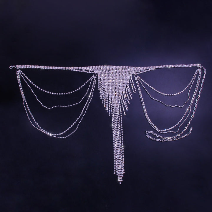 Crystal Adjustable Tassel Body Chain Bikini Women Rhinestone Bra Thong Set Body Jewelry Underwear Panties