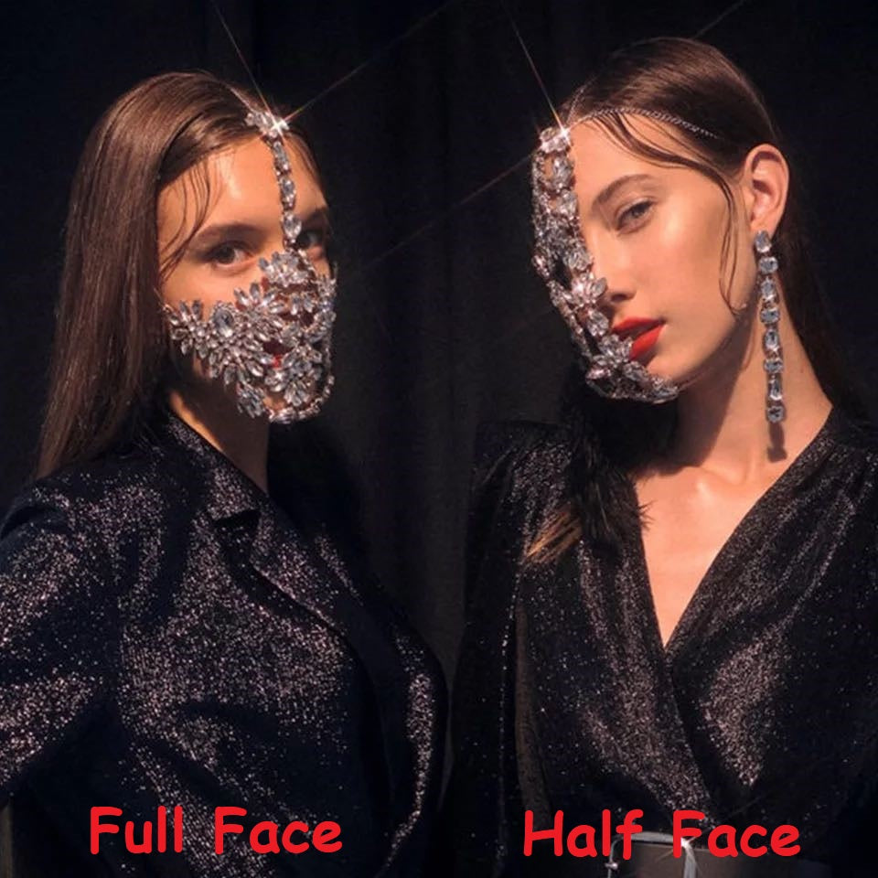 Crystal Face Mask Masquerade Mask Jewelry Full Face Mask Half Face Halloween Accessories Rhinestone