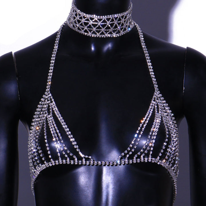 Rhinestone Bra Chest Body Chain Jewelry Bikini Accessories Top for Women Crystal Collar Choker Necklace Body Jewelry
