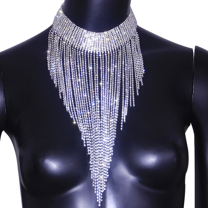 Bohemian Crystal Tassel Necklace Choker Rhinestone Neck Jewelry for Women Body Jewelry