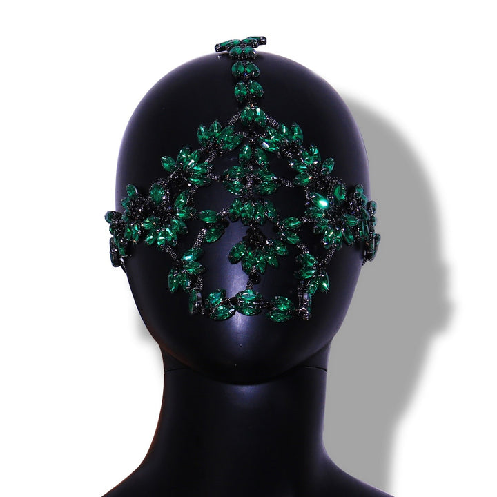 Green Crystal Mask Halloween Mask Women Masquerade Mask Rhinestone Face Jewelry