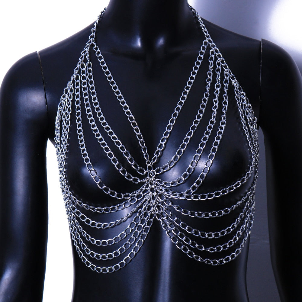 Noval Metal Bra Chest Chain Top for Women Club Breast Jewelry Punk Gothic Lingerie Chains Harness Body Chain Bikinis Body Jewelry