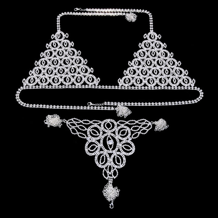 Evil Eye Underwear Set Women Crystal Panties Waist Body Chains Bra Chest Thong Exotic Accessories Body Jewelry