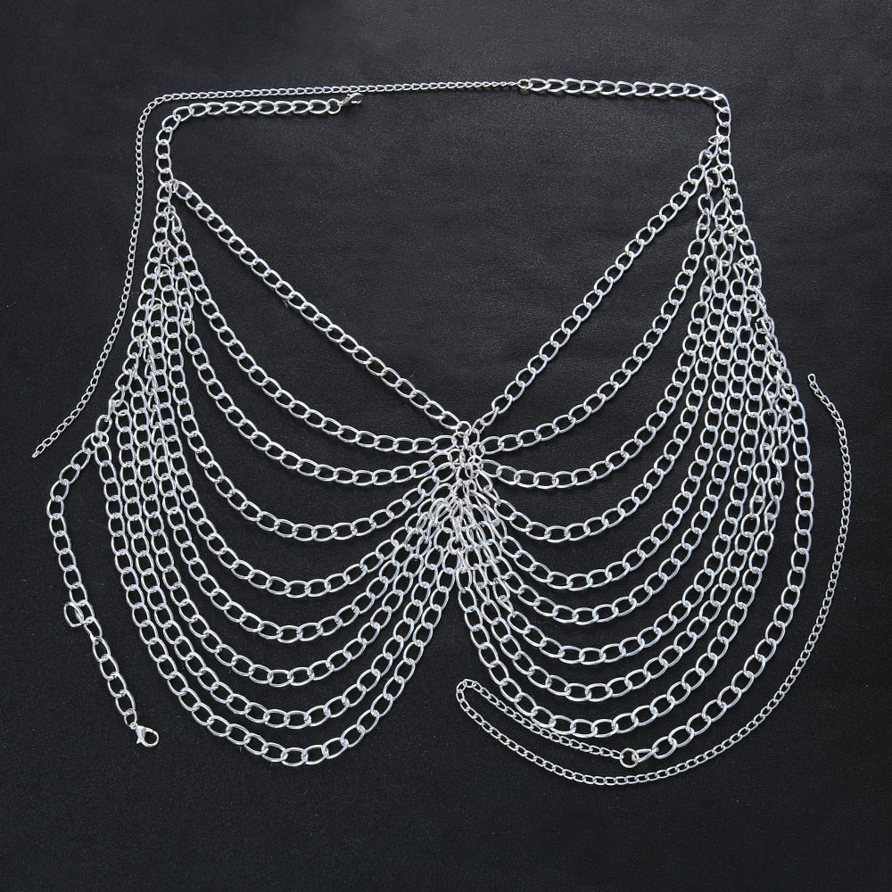 Noval Metal Bra Chest Chain Top for Women Club Breast Jewelry Punk Gothic Lingerie Chains Harness Body Chain Bikinis Body Jewelry