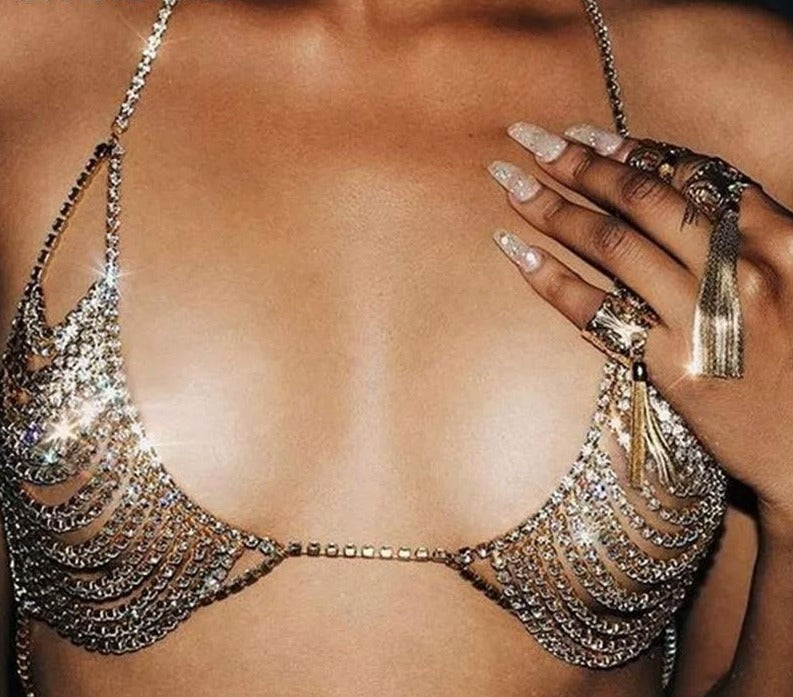 Bra Necklace Chain Jewelry Woman Crystal Chain Necklace Bikini Accessories Body Jewelry
