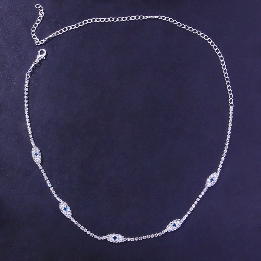 Evil Eye Tennis Choker Rhinestone Necklace for Women Collar Chain Crystal Jewelry
