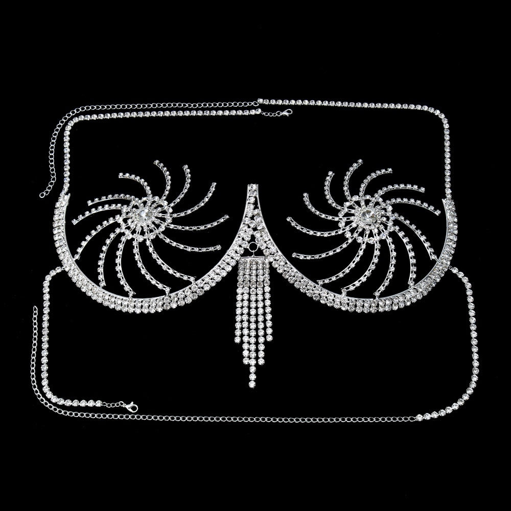 Rhinestone Chest Bracket Tassel Bra Chain Lingerie Chain Crystal Bikini Body Jewelry Body Chain