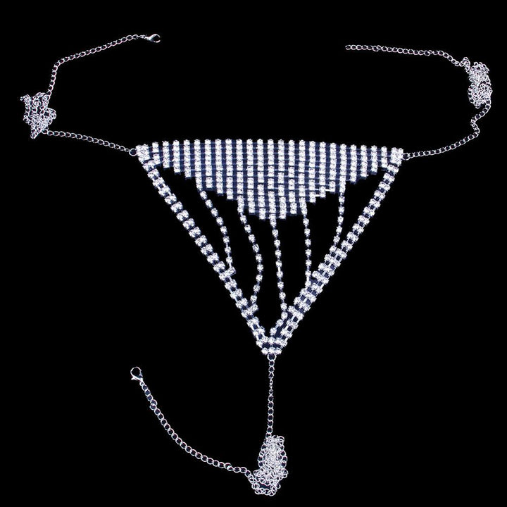 Rhinestone Chain Lingerie Women Bra Thong Set Bikini Body Jewelry Chain Underwear