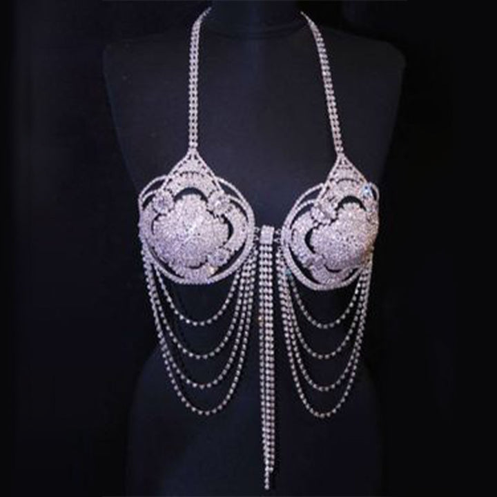 Crystal Bra Top Chain Bikini Jewelry Tassel Body Chain Rhinestone Chain Lingerie