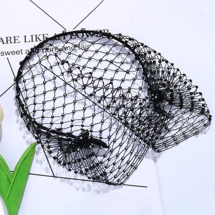 Mesh Headband Veil Crystal Black Face Net Mask Holloween Mask Hair Jewelry Women Masquerade Cover Face Shield Face Accessories