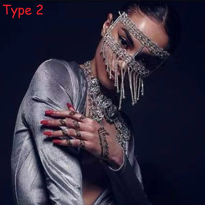 Rhinestone Crystal Tussle Mask Women Face Jewelry Halloween Accessories