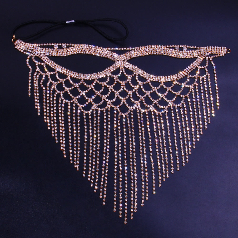 Crystal Tassel Face Mask Halloween Mask for Women Masquerade Mask Jewelry Rhinestone