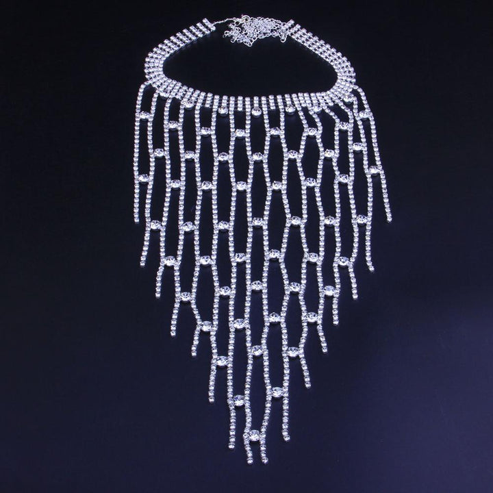 Long Tassel Choker Necklace Statement Bling Crystal Big Chunky Jewelry