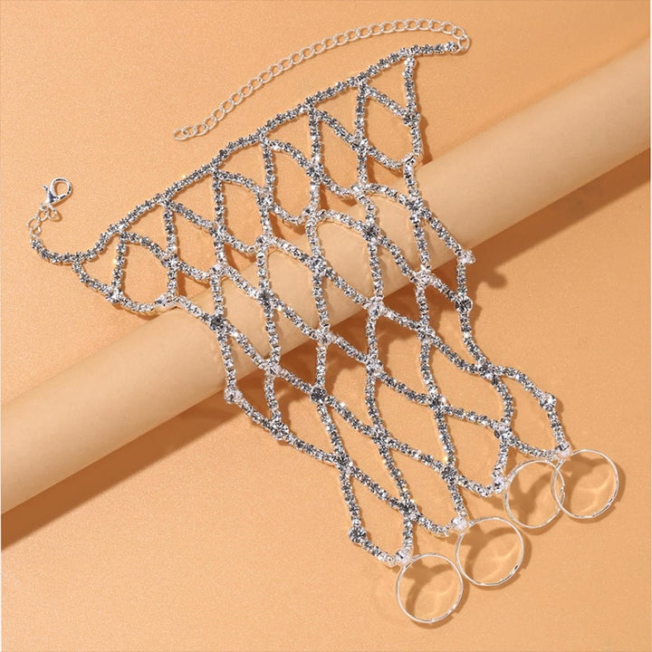 Ring Finger Mesh Linked Bracelet Jewelry Rhinestone Hand Chain Bangles for Women