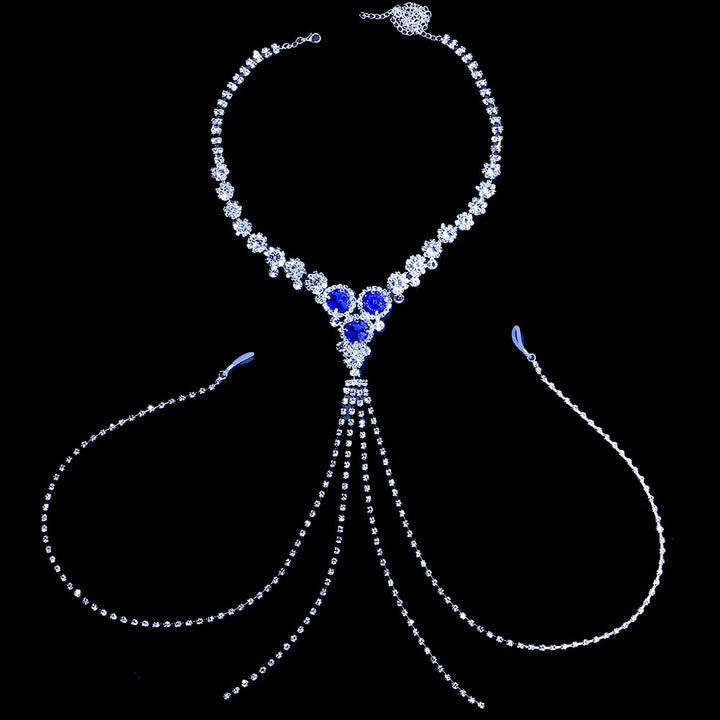 Blue Stone Body Chain Necklace Lingerie Nipple Jewlery Non-Piercing Jewelry