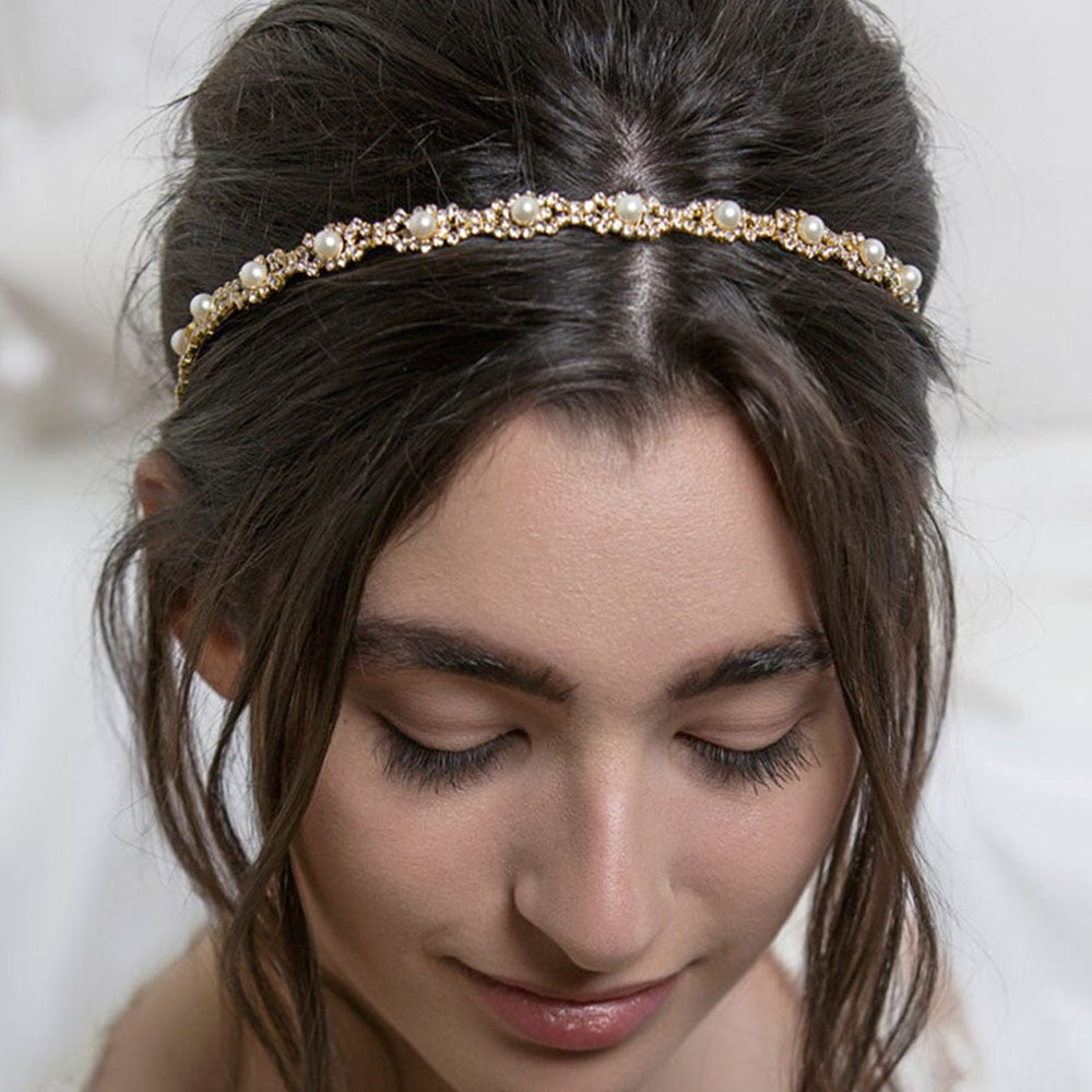 Elastic Rhinestone Headband Wedding Bridal Hair Chain Pearl Crystal Hair Band Head Chain Accessories