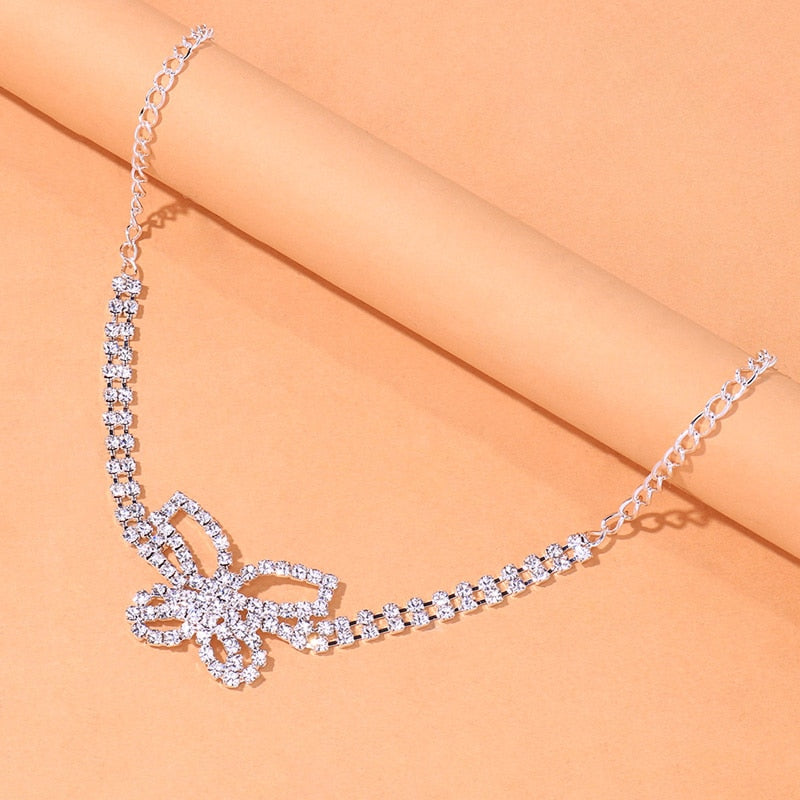 Crystal Leg Chain Butterfly Rhinestone for Women Thigh Chain Body Jewelry Leg Accessories