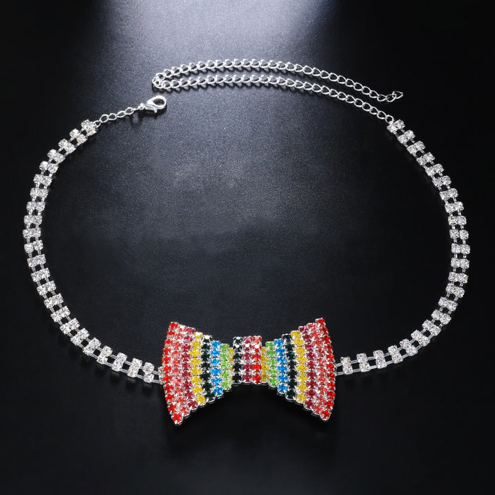 Crystal Bow Tie Necklace Choker Collar Chain Lady Rhinestone Tennis Chain Necklace