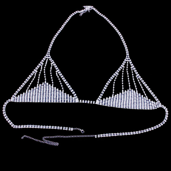 Rhinestone Chain Lingerie Women Bra Thong Set Bikini Body Jewelry Chain Underwear