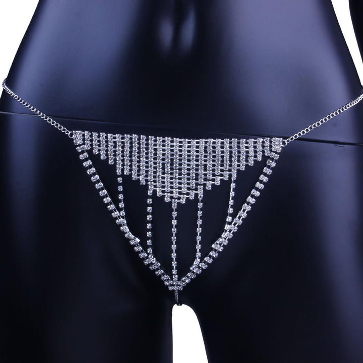 Rhinestone Chain Lingerie Women Bra Thong Set Bikini Body Jewelry Chain Underwear