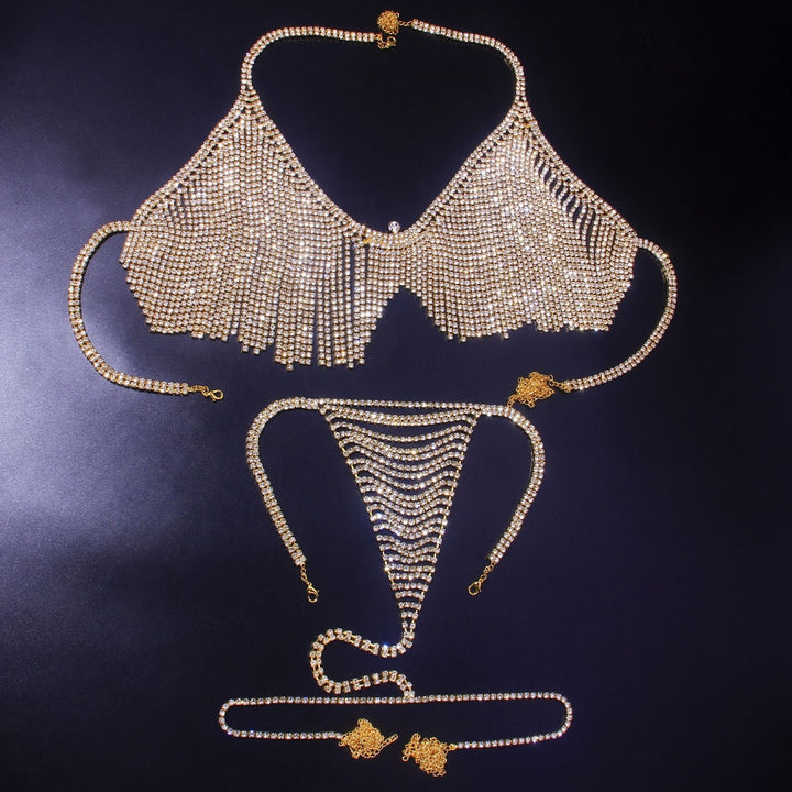 Rhinestone Crystal Thong Tassel Bra Body Harness Lingerie Chain Jewelry Body Chain Bikini