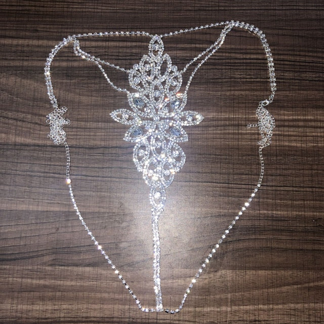 Crystal Shiny Rhinestone Sexy Chain Jewelry Bra Thong Body Chain Women Underwear