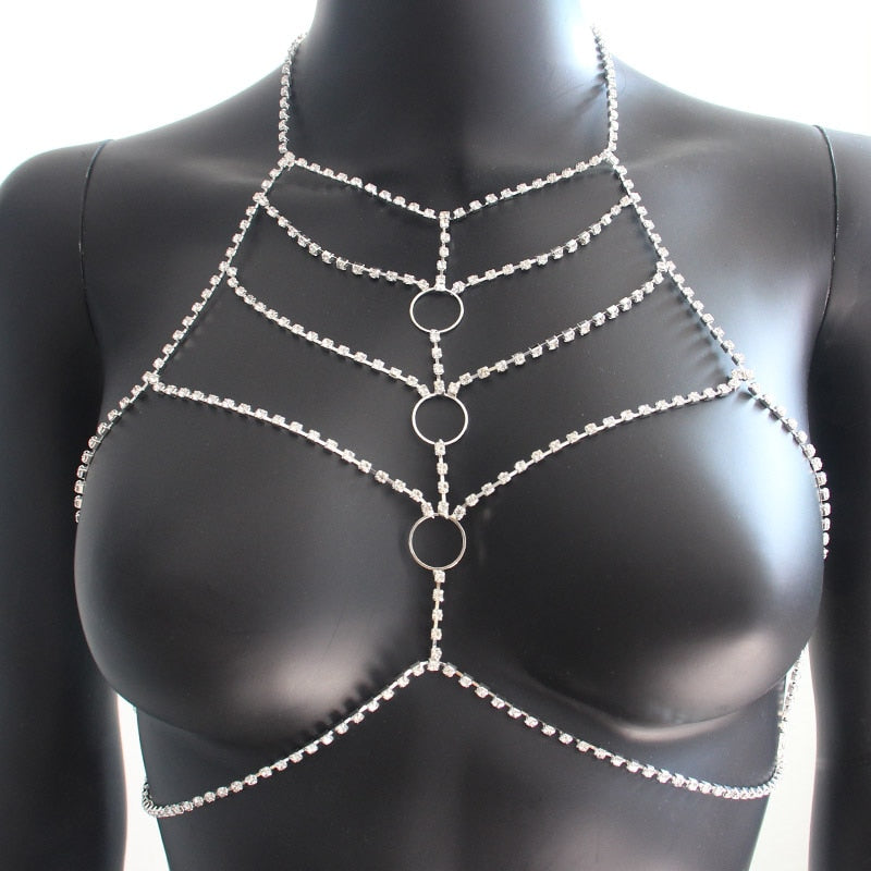 Body Chain Bra Jewelry Open Round Top Body Chains Rhinestone Harness Women Jewelry