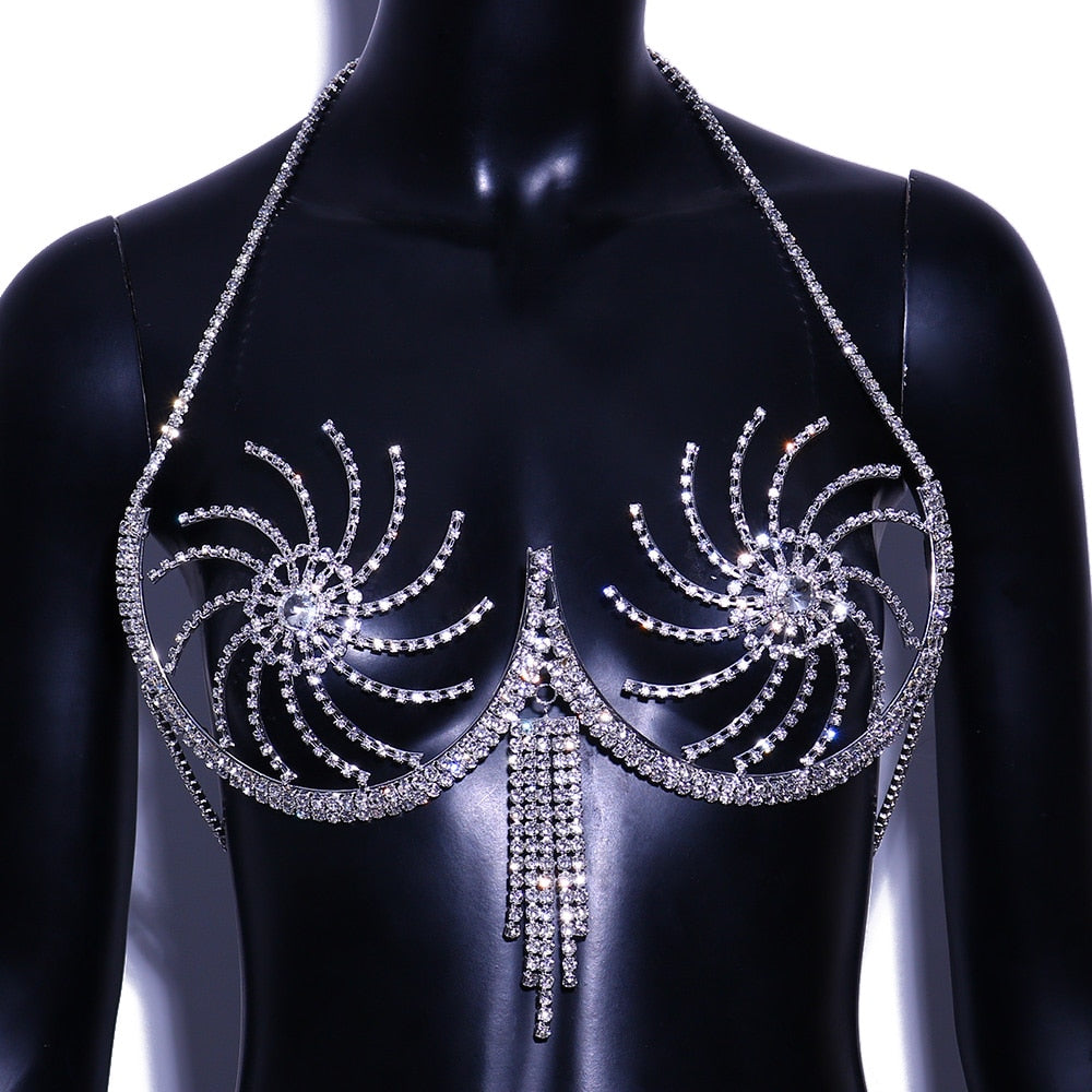 Rhinestone Chest Bracket Tassel Bra Chain Lingerie Chain Crystal Bikini Body Jewelry Body Chain