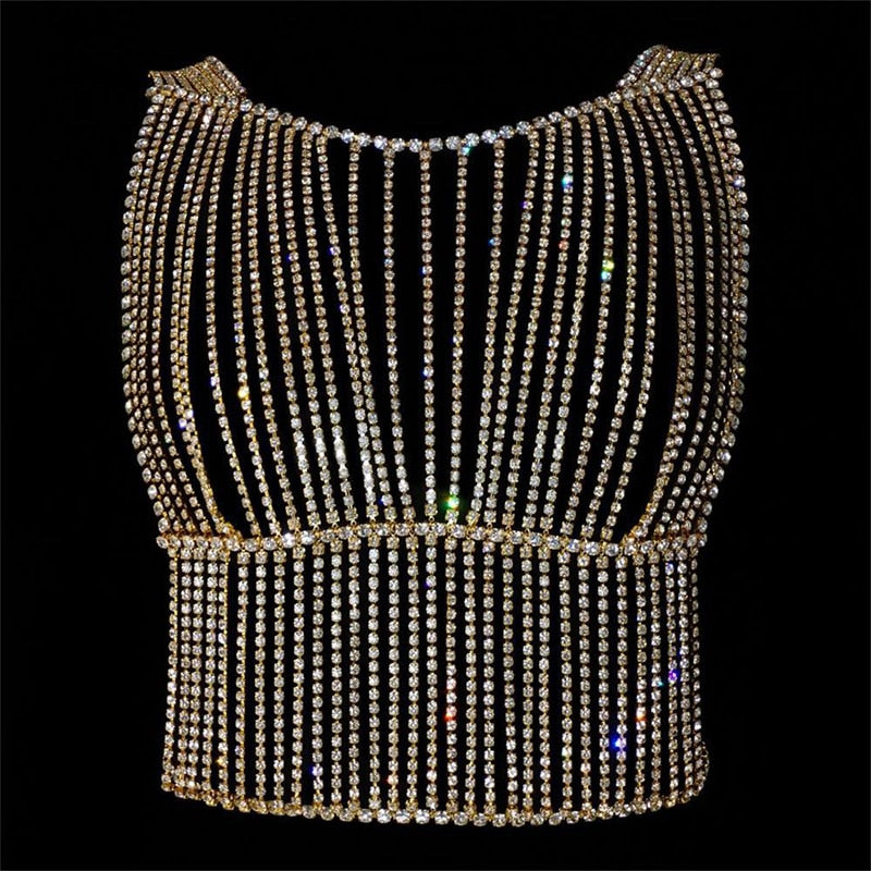 Rhinestones Crystal Top Sleeveless Tank Top Body Chain Women Bikini Accessories