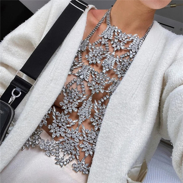 Rhinestone Body Chain Jewelry Halloween Carnival Costume Crystal Chest Chain Bra Lingerie Body Jewelry