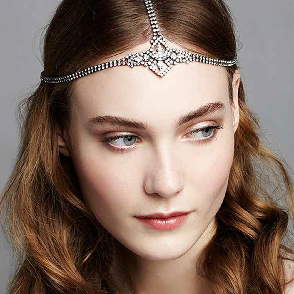 Geometric Crystal Forehead Chain Headband Wedding Accessories Elegant Jewelry Indian Bridal Hair Chain Women Headpiece