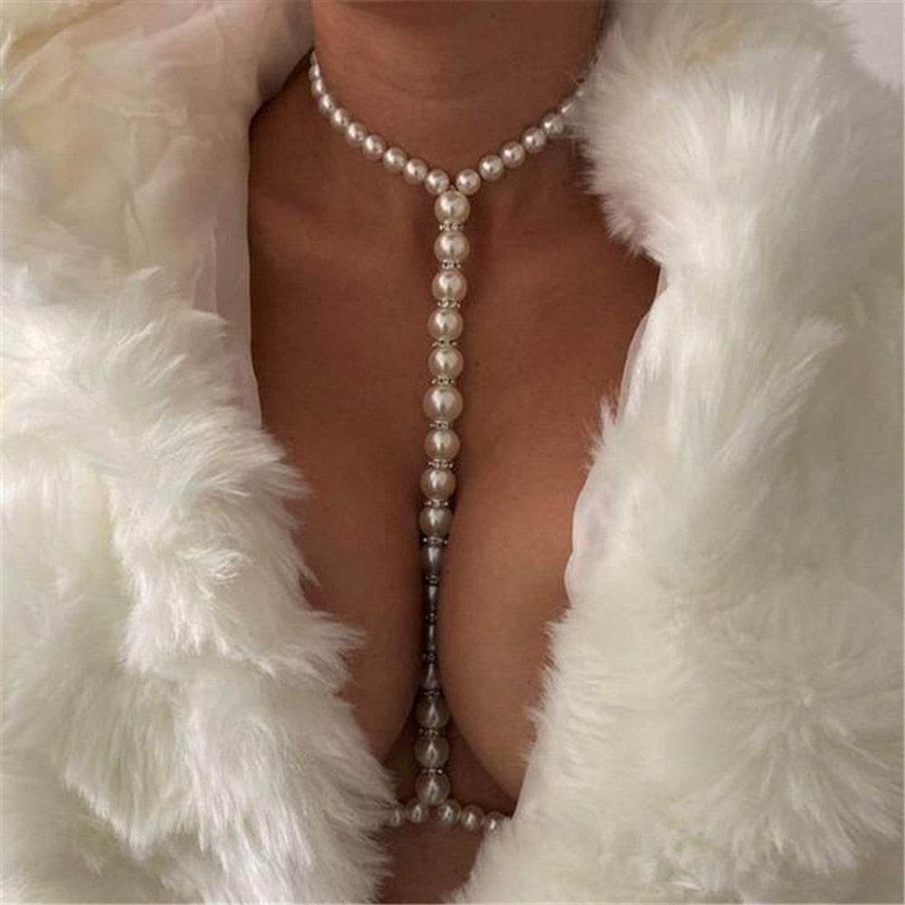 Pearl Body Chain Bra Necklace Harness Women Belly Waist Chain Beach Jewelry Bikini Accessories