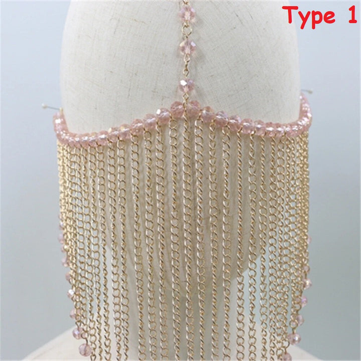 Crystal Black Tassel Mask for Women Arabic Dance Face Tassel Halloween Accessory Rhinestone Face Jewelry